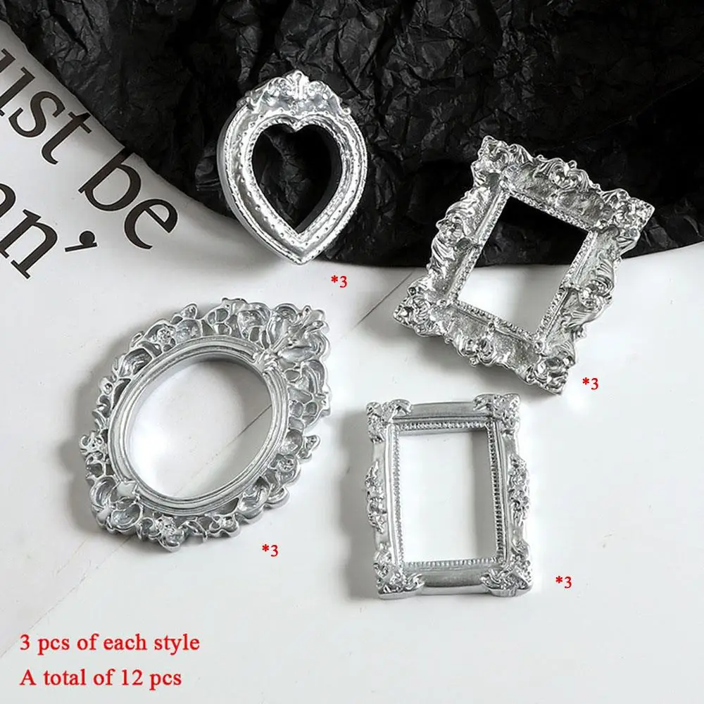 Set of 12 Miniature European Retro Picture Frames - Exquisite Dollhouse Ornaments and Decorative Props