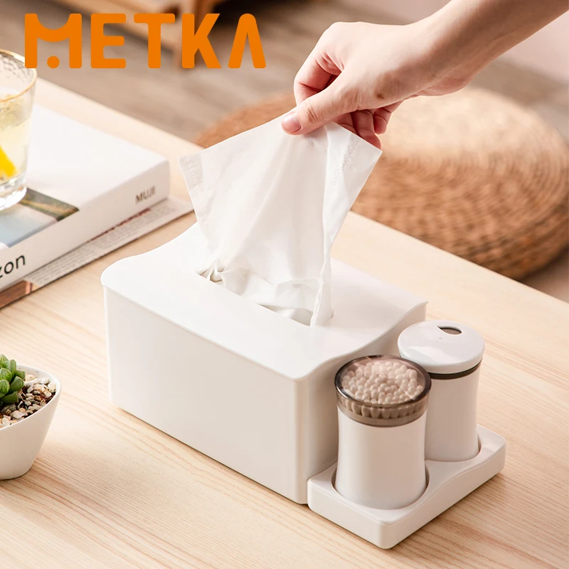 METKA Tissue Box Set Toothpick BoxCotton Swab Box Desktop Paper Holder Kitchen Storage Box Office Cotton swabs with toothpicks