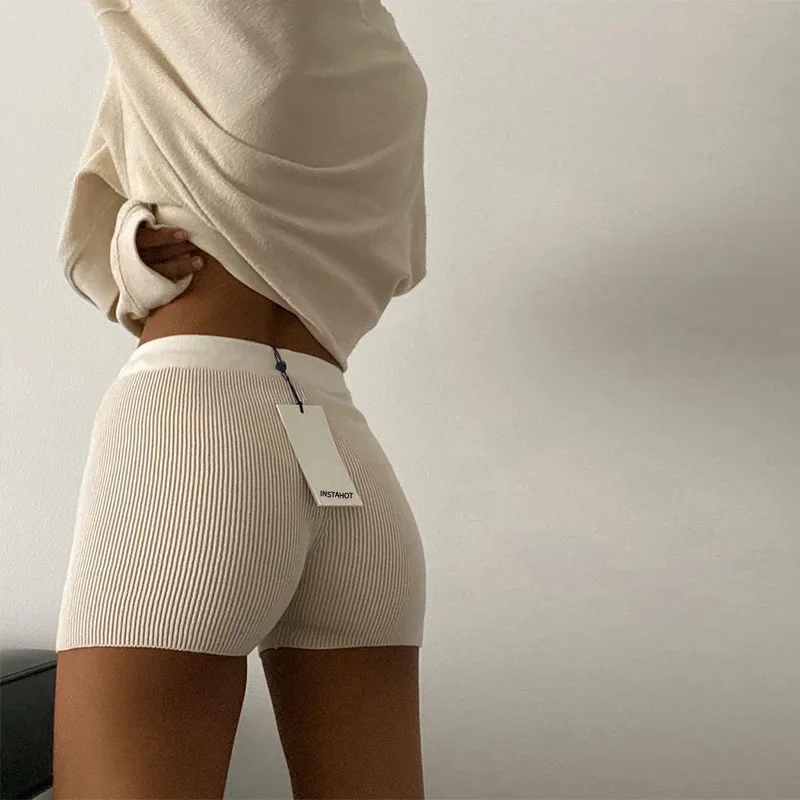 Summer Solid Color Knitted Small Shorts Women European and American Tight Street Flat Straight Shorts Women Bottoms Women Shorts