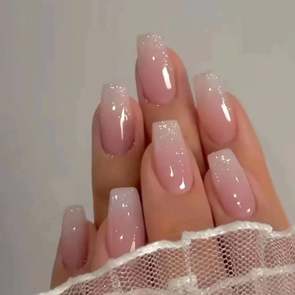 

Long Ballerina False Nails Fashion Gradient Pink French Nail Tips Detachable Full Cover Fake Nails Women Girls