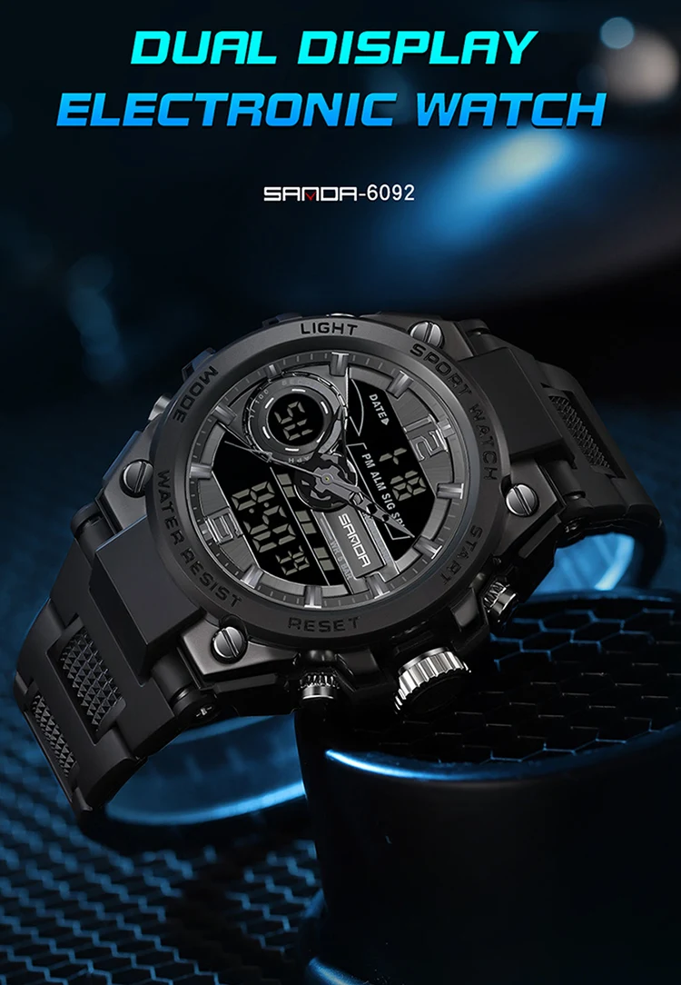 SANDA Military Sport Watch Men Multifunction Dual Display LED Digital Watches Alarm Waterproof Quartz Watch Relogio Masculino