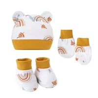 Newborn Cute Cartoon Hat+Gloves+Socks Set for Baby Boy Girl Cotton Casual Photography Props Soft Headwear Infant Beanie Nightcap 3