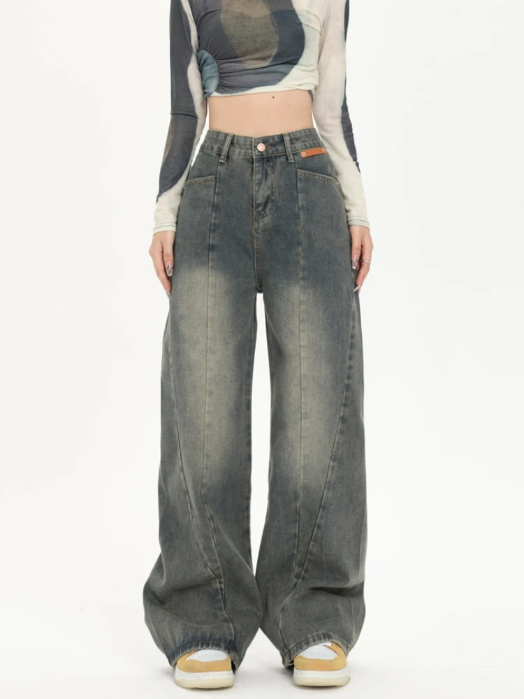 Deeptown Kpop Grunge Blue Baggy Jeans Women Hippie Distressed Oversize Denim Pants American Vintage Streetwear Wide Leg Trousers deeptown y2k kpop baggy jeans women hippie korean oversize wide leg denim pants retro 90s streetwear grunge distressed trousers