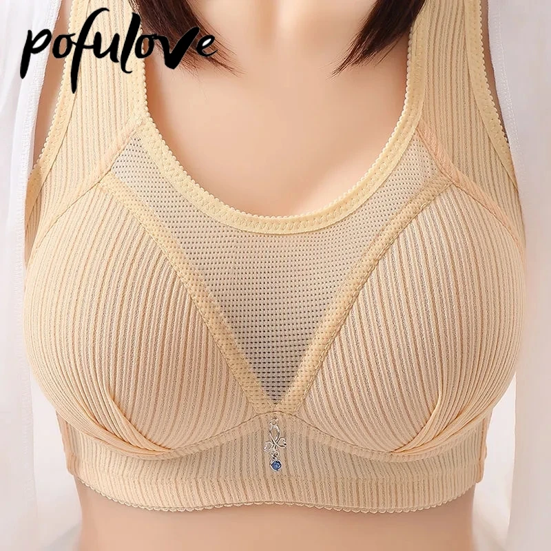 

Push Up Bra Women Bras Seamless Wireless Underwear Cotton Bralette Thin Cup Breathable Elderly Mother Brassiere Gather