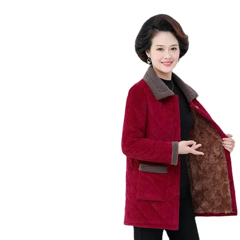 Corduroy Winter Coat Women Puffer Jacket Winter New Korean Style Long Ladies Over-the-knee Cotton Padded Jacket Keep Warm