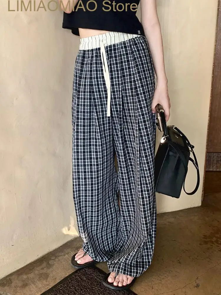 New Casual Fashion Wide Leg Pants Women Black Korean Style Baggy Pants Female High Waist Vintage Designer Pants Summer