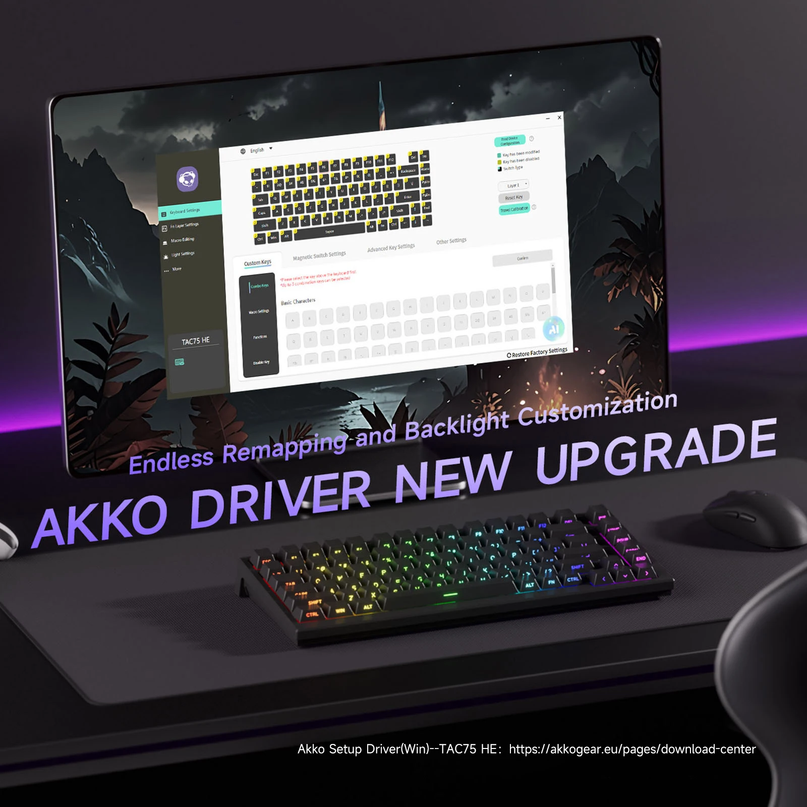 AKKO TAC75 HE Magnetic Switch Keyboard 75% Gaming Keyboards Rapid Trigger 0.005mm 8K RGB Wired Esports Custom Keyboard for Gamer view 6