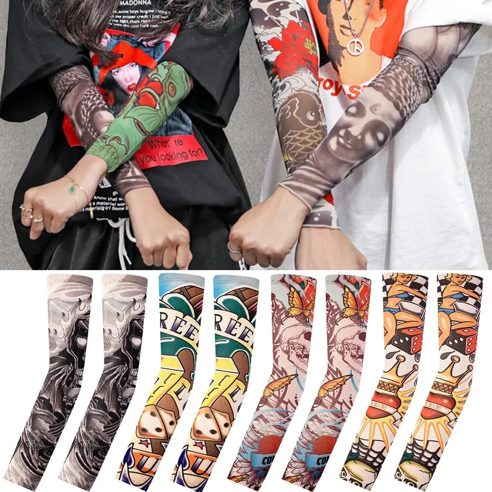 Tattood Sleeve With Floral Arm Tattoo Seamless Outdoor Cycling Tattoo