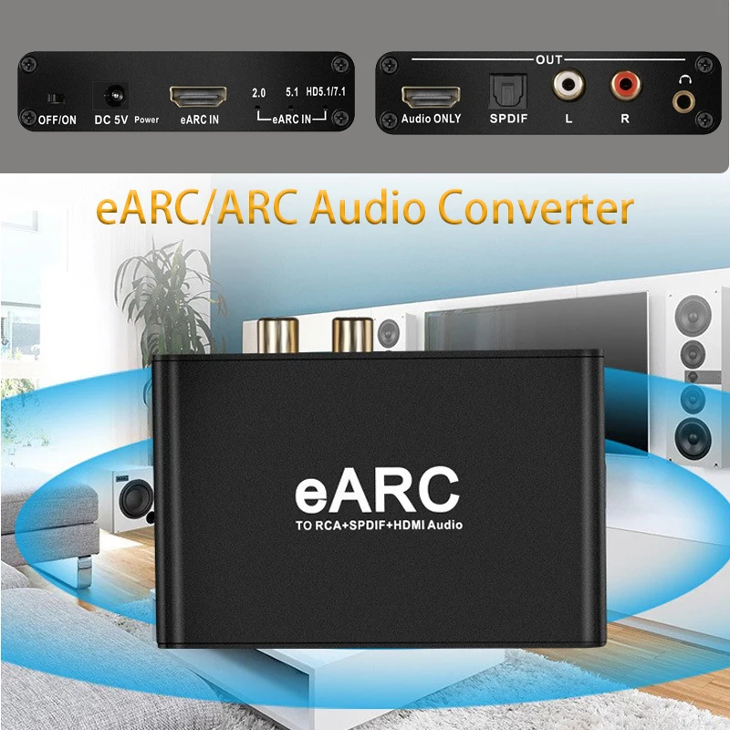 

Аудио-экстрактор, совместимый с HDMI, удлинитель eARC/ARC, аудио-преобразователь, аудио-разветвитель, аудио-адаптер, разъем 3,5 мм, кабель, стерео экстрактор