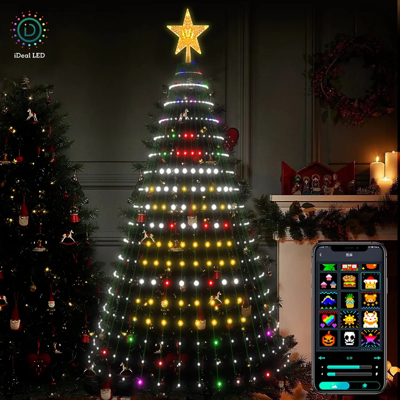 스마트 크리스마스 트리 조명 앱 DIY 텍스트 사진 음악 리듬 LED RGB 스트링 조명, 블루투스 제어 LED 크리스마스 조명
