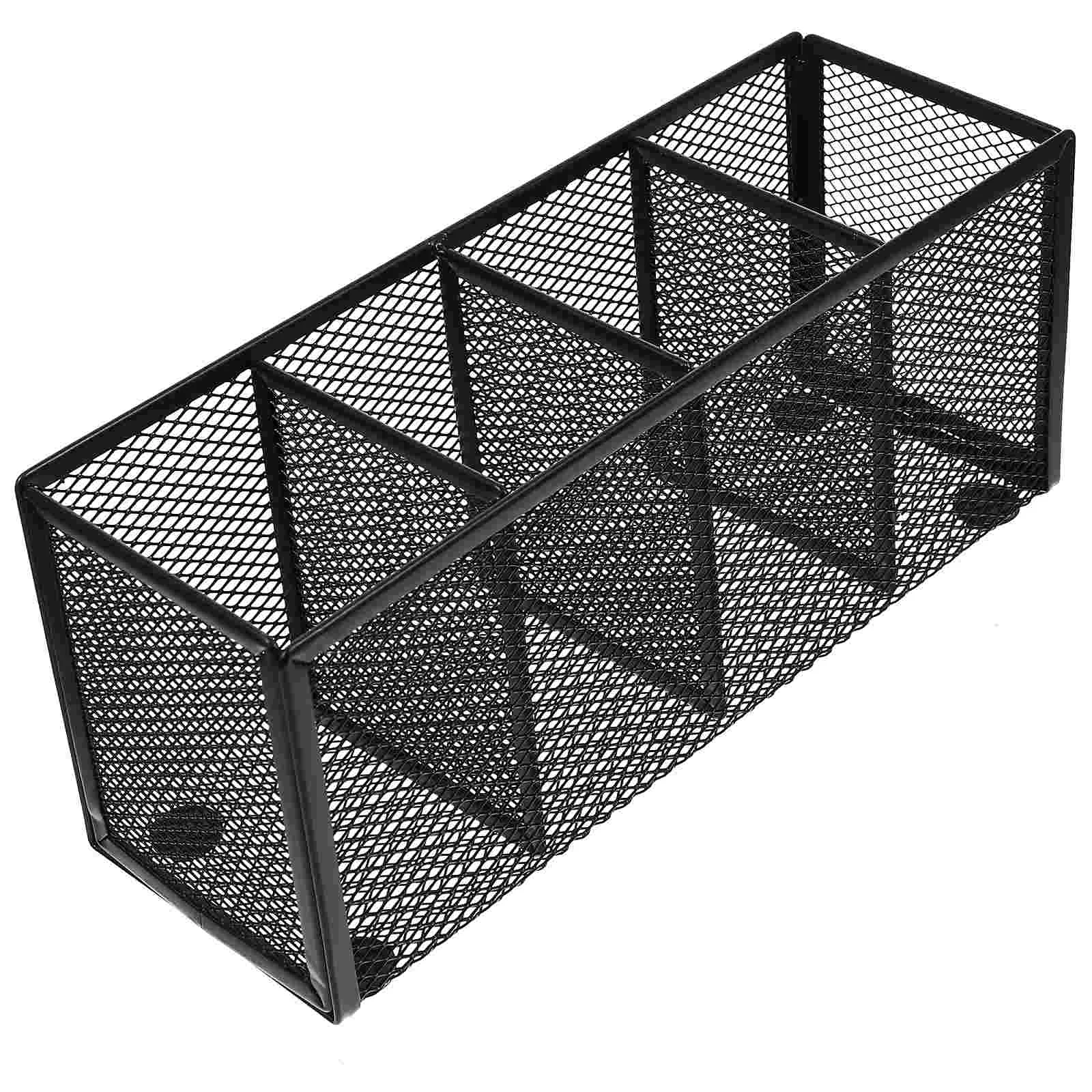 Desk Organizers Black Mesh Pencil Holder 4 Compartments Metal Desk Organizer Pen Holder Pencil Cup Makeup Storage Brush