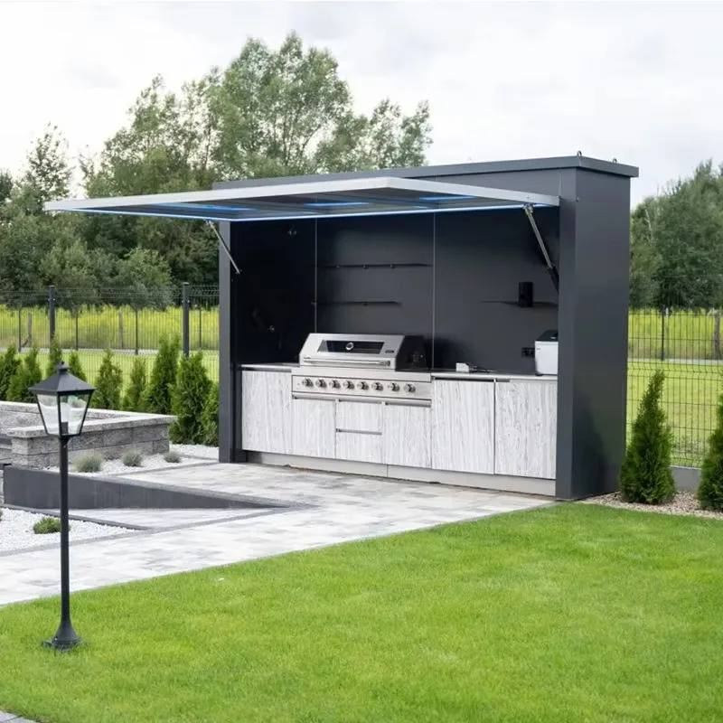 Isola BBQ con Tettoia, Mobile da Cucina Esterno in Acciaio Inossidabile Resistente, Colori per Tutte le Stagioni, per Patio e Giardino, Personalizzabile