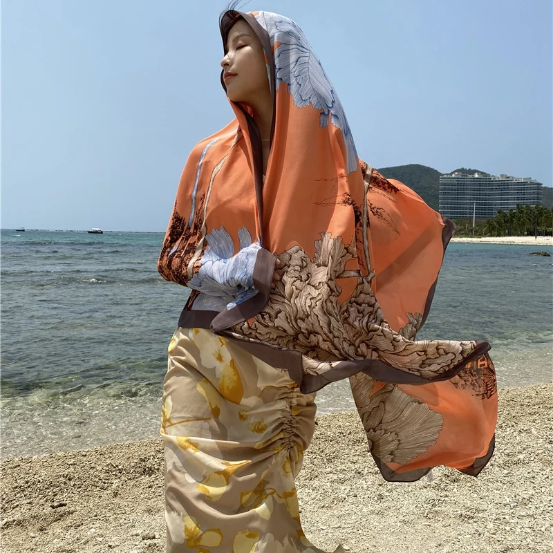 Travel Beach Scarf – Large Floral Sunscreen Shawl, Luxury Sarong Wrap for Women, Swimsuit Cover-Up 90x180cm Safety Accessories Scarves & sarongs