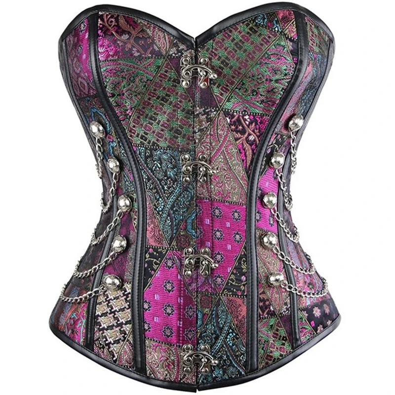 

purple Steampunk Sexy Vintage Corset Women Burlesque Gothic Clothing Retro Bodice Punk Goth Lace Up Bustiers Set Metal buckle