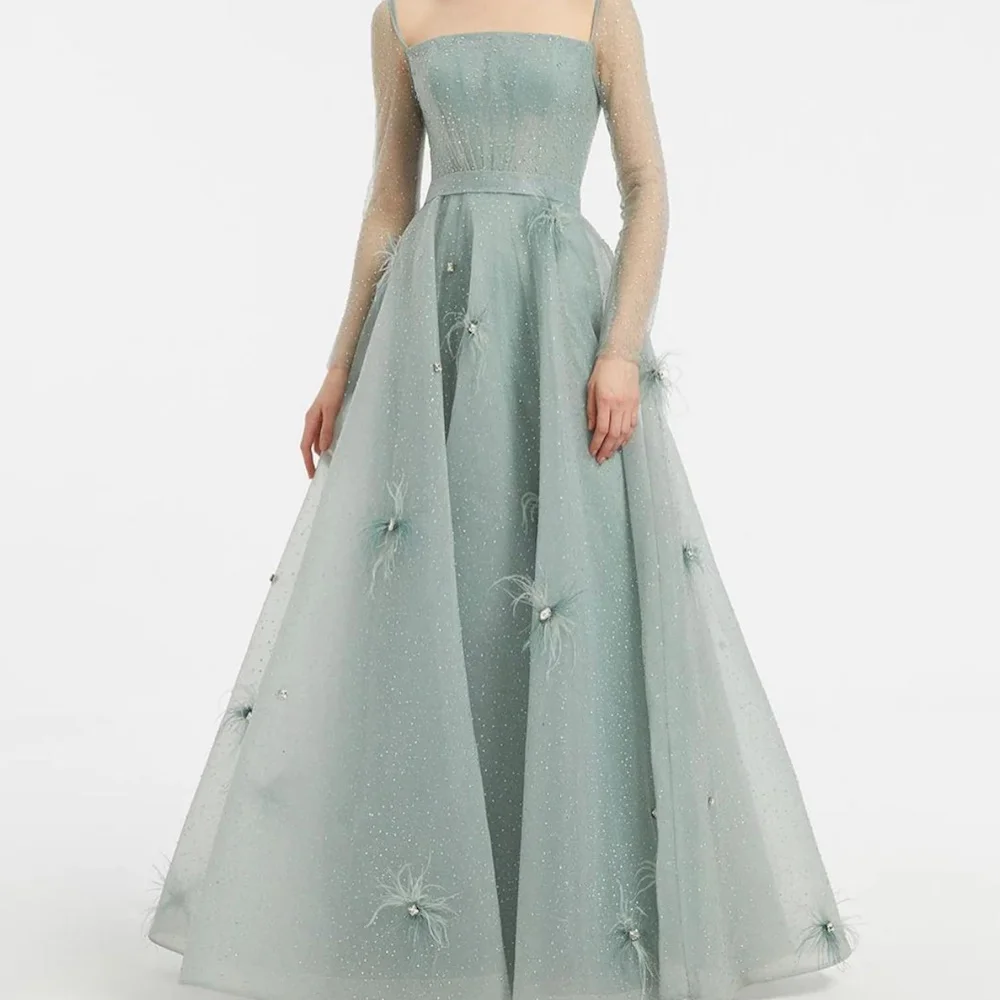 

Шифоновое платье-трапеция с вырезом лодочкой и перьями CERMAE, платье для выпускного вечера длиной до пола с блестками, элегантное вечернее платье для женщин 2023