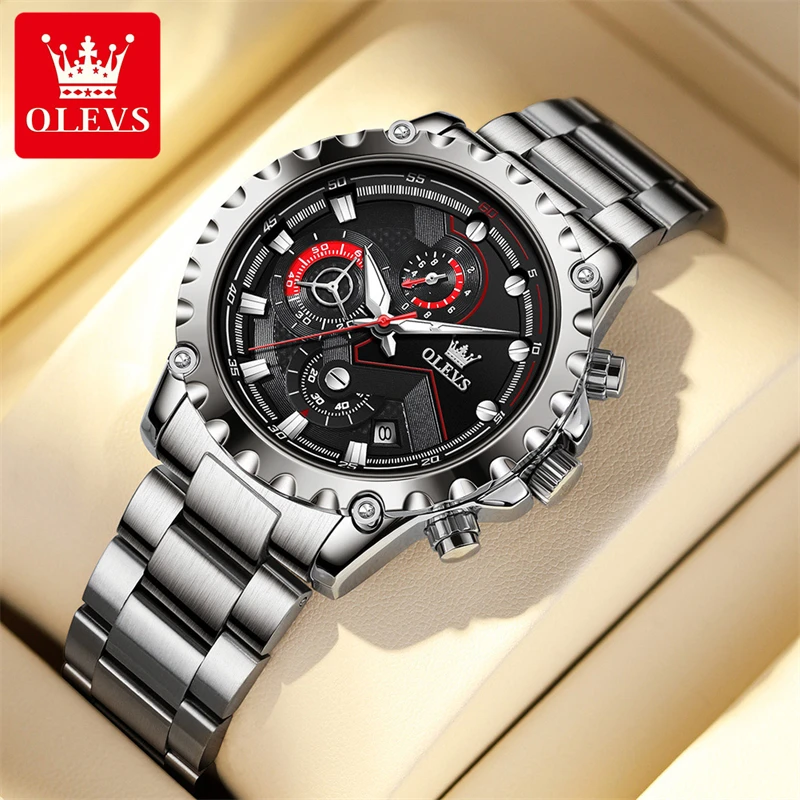 OLEVS Brand Fashion Multifunction Chronograph Quartz Watch for Men Stainless Steel Waterproof Sport Mens Watches Reloj Hombre
