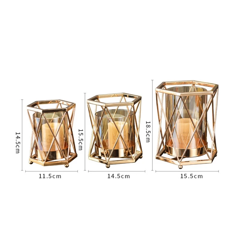 Metal Golden Vase Hexagonal Hydroponic Glass Flowers Pot Decorative Vase/candle Holder Dual-purpose Ornaments Vintage Home Decor - Image 5
