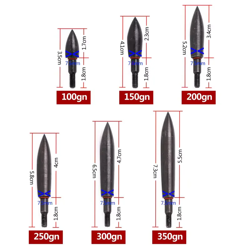 Target Arrow Points 12PCS 100 150 200 250 300 350 Grain Screw Thread Arrowhead Archery Tips