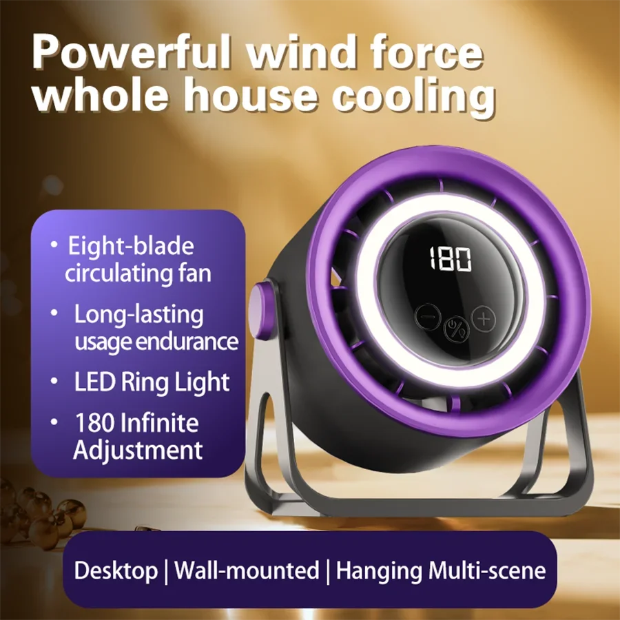 Electric Fan with Ambient Light Turbo Mute Electric Fan Desktop Wall Mount Ceiling Air Cooler 4