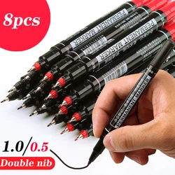 8pc Double-Head Marker For drawing Oiliness Tick Permanent  Pen 1.0 0.5 Children Painting Art Tracing Marking Pen Black Blue Red