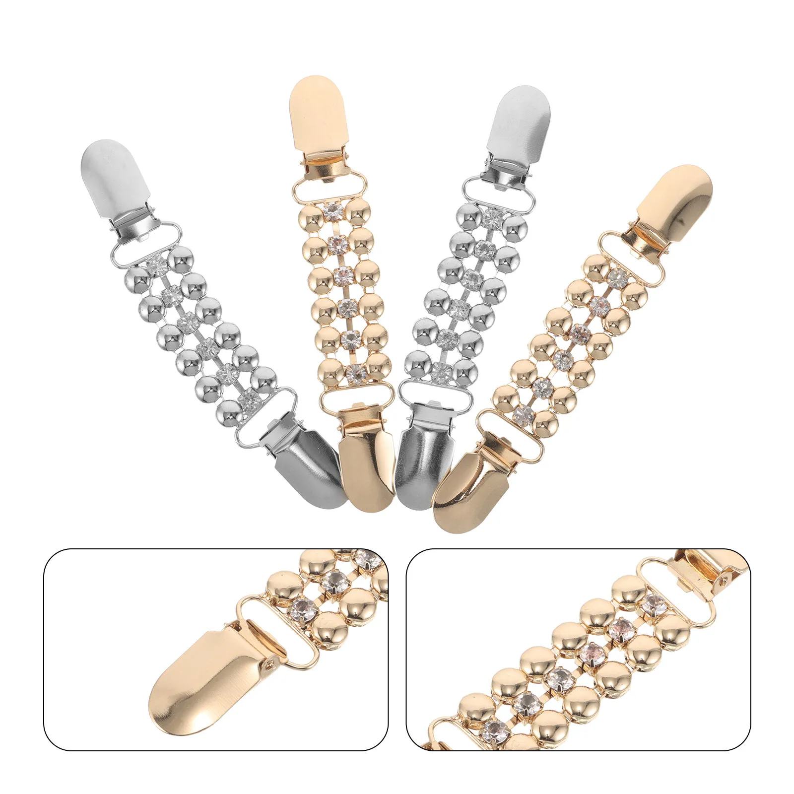 4개 세트 라인스톤 스웨터 클립, 우아한 화이트 골드 빈티지 허리 드레스 신처, 가디건 숄 칼라 조절 클립, 여성 의류용