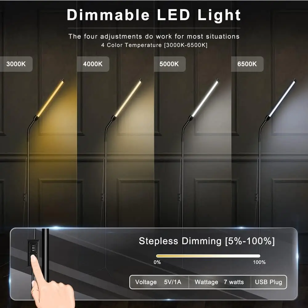 Floor Lamp Outdoor - Adjustable Color Temperature and Brightness, Standing Work Light for Living Room, Patios, Camping & Garden