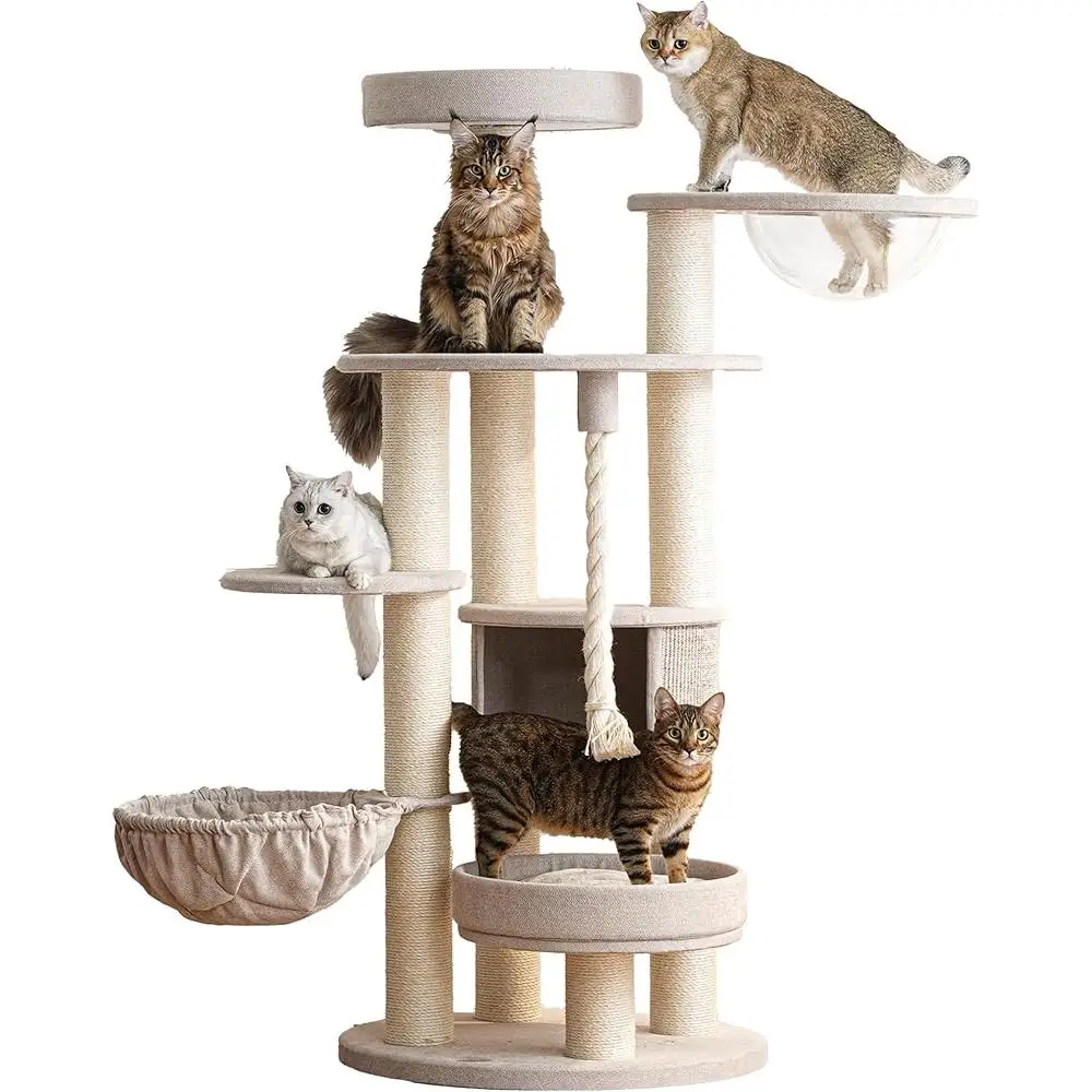 Large Cat Tree Maine Coon Heavy Duty Tower with Spacious Platforms Hammocks Scratching Posts Multi Level Design Indoor Cats