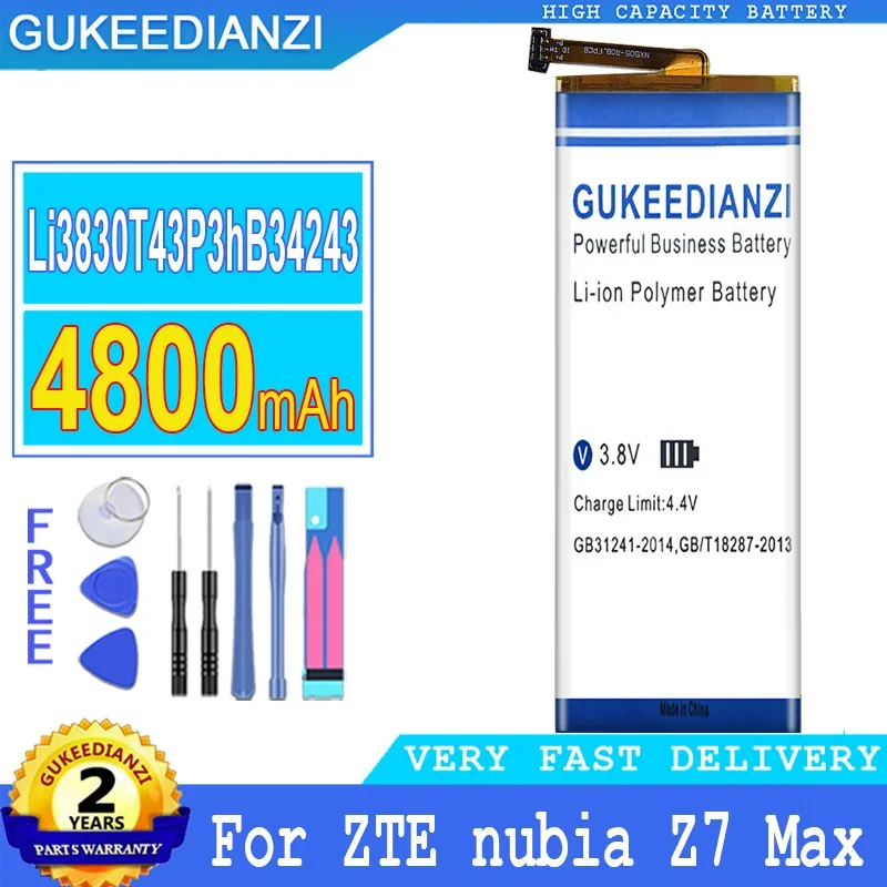 

Сменный аккумулятор GUKEEDIANZI, 4800 мАч, Li3830T43P3hB34243 для ZTE Nubia Z7 Max NX505J Z7max, стандартная батарея + Бесплатные инструменты