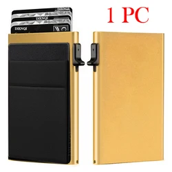 Slim RFID Blocking Credit Card Holder Wallet for Men - Luxury Metal Minimalist Design (Gold)