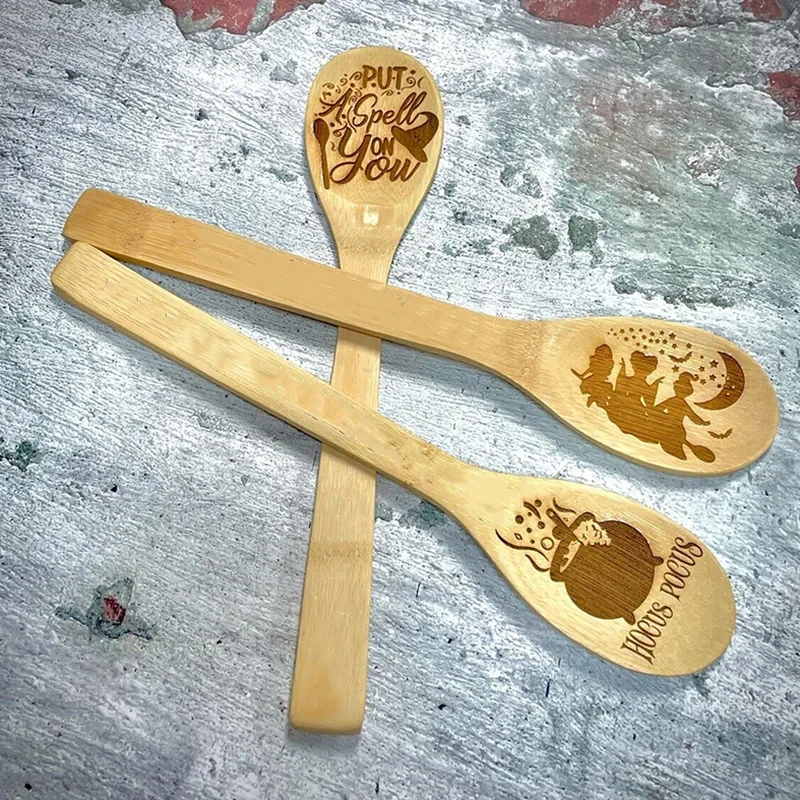 Wizard Hocus Pocus Witch Wooden Kitchen Spoon Happy Halloween eve party home decoration October fall Housewarming hostess gift 3