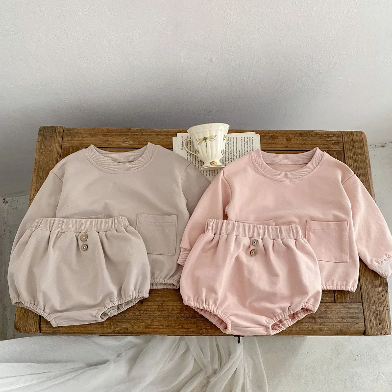 baby shirt clothing set 0-3 year old baby clothes autumn boys and girls striped long-sleeved pullover + shorts baby simple long-sleeved trousers suit Baby Clothing Set medium