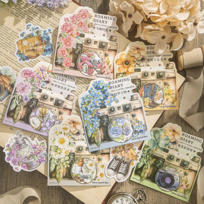 

20pcs/pack Vintage Flowers Stickers Decor Junk Journal DIY Scrapbooking Collage Aesthetics Sticker Stationery Supplies