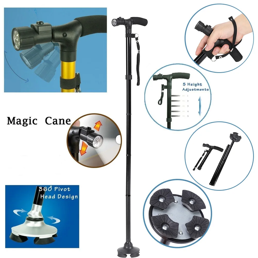 Telescopic Walking Stick Outdoor Hiking Trekking Poles Aluminum Alloy Metal Folding Cane Crutches Pole Shock Walking Stick