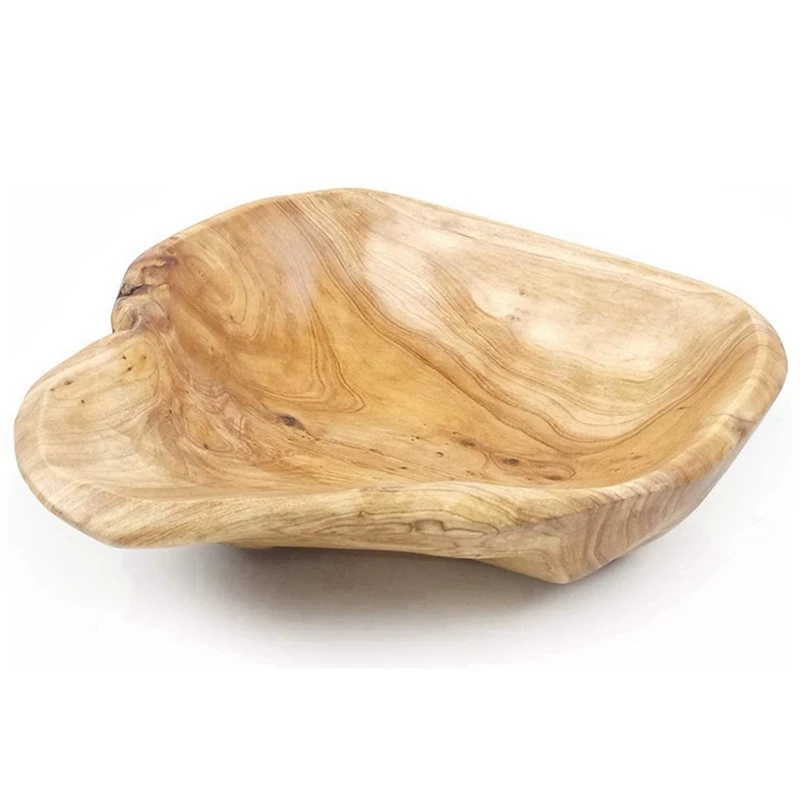2X Wooden Fruit Salad Serving Bowl Hand-Carved Root Bowls Creative Living Room Real Wood Candy Bowl 15-19Cm