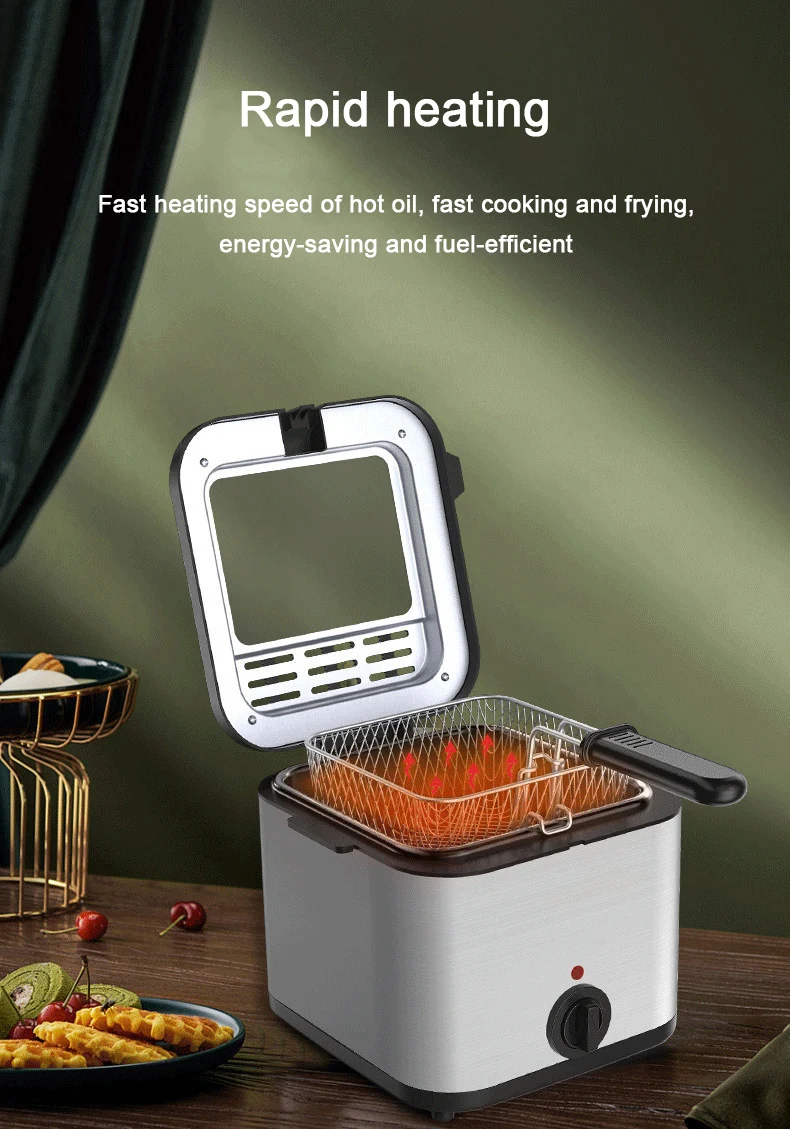 2.5L Electric Deep Fryer Adjustable Thermostat Oil Oven Hotpot Frying Machine Heating Cooker
