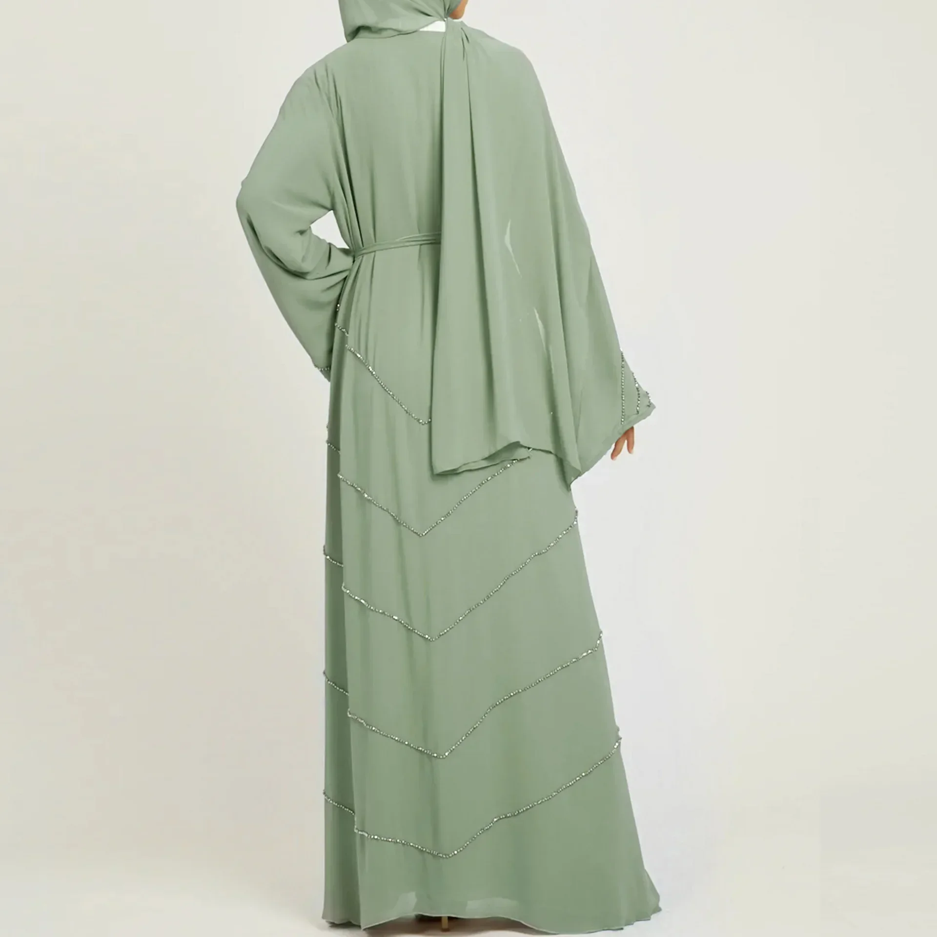 Ramadan Eid Open Abaya Dubai Turkey Muslim Hijab Dress Abayas Robe Summer Beading African Dresses for Women Islam Party Kaftan