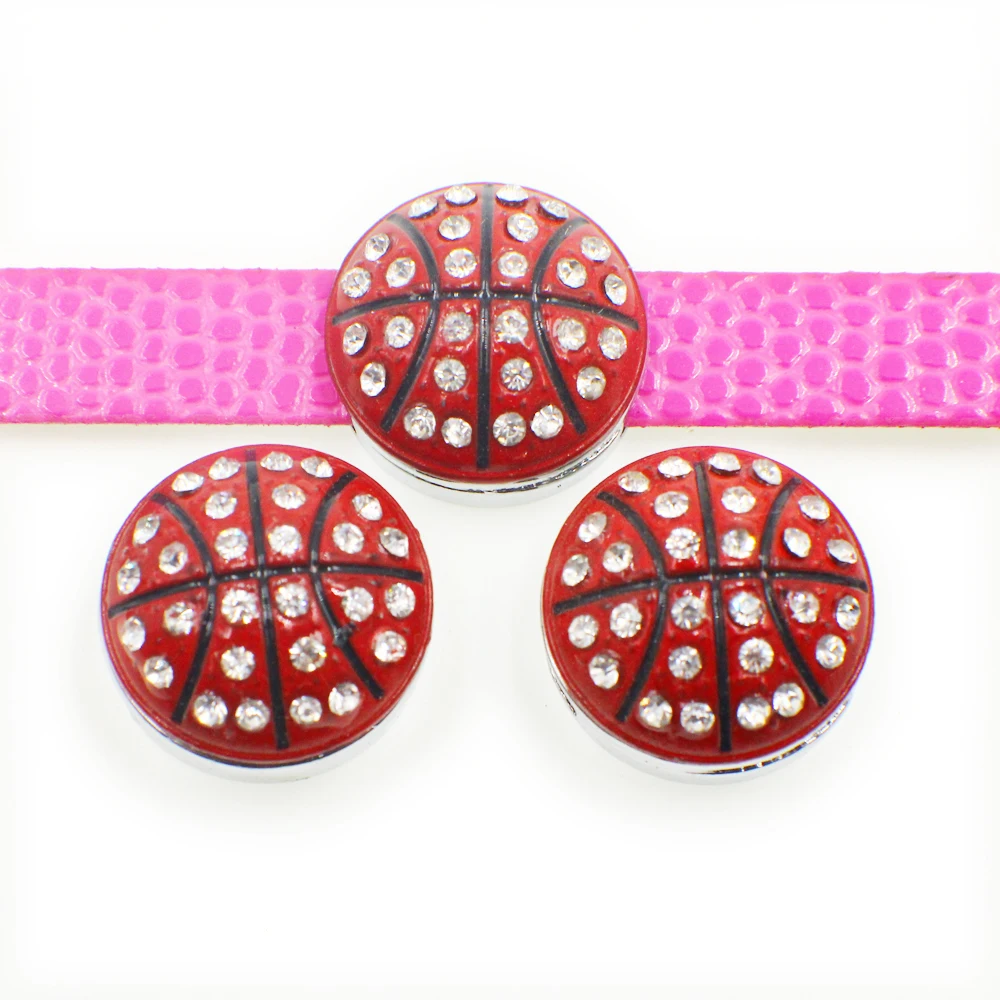 

(20,50)PC/lot 8mm rhinestones sport basketball slide charm fit for 8mm diy keychains phone strips