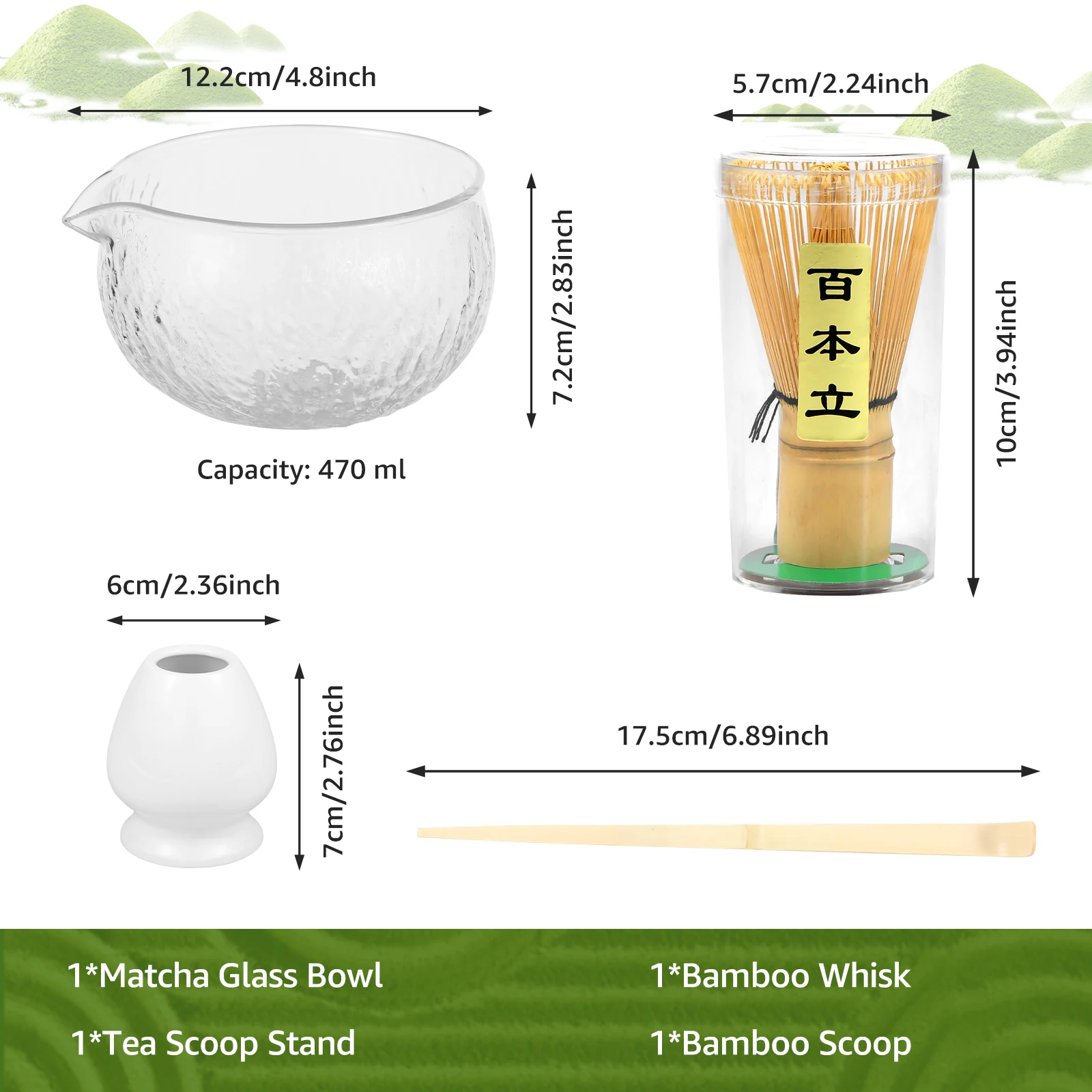 Japanese Matcha Bowl Hammer Textured Glass TeaBowl Tea Set Accessories Handmade Matcha Powder Brush Tool Tea Whisk Bowl Holder