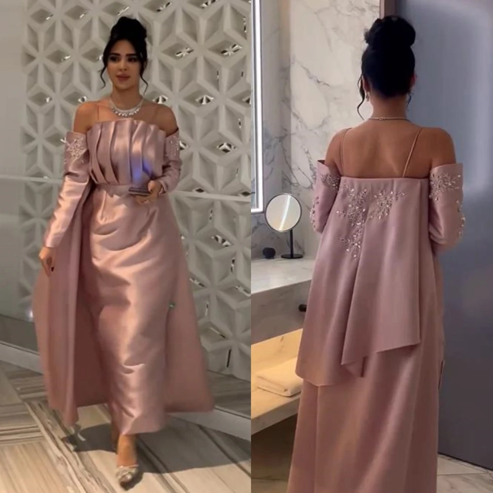 prom dress satin pleat beading christmas a line one shoulder bespoke occasion dress ankle length saudi arabia Prom Dress Saudi Arabia Satin Beading Pleat Valentine's Day A-line Strapless Bespoke Occasion Dress Ankle-Length