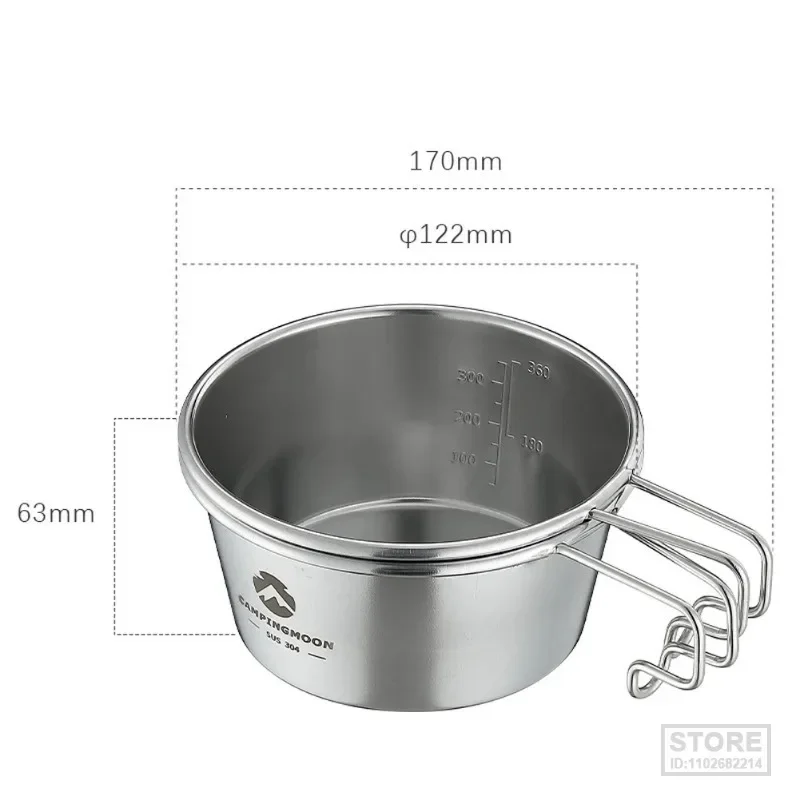 CAMPINGMOON Outdoor Stainless Steel 450ml Sierra Bowl Picnic Tableware Portable Camping Cups Picnic Cookware With Storage Bag