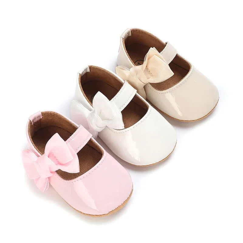 Baby Girls Princess Shoes Newborn Infant Solid Color Bowknot Soft Sole Non-Slip Flats Crib Shoes Toddler First Walkers