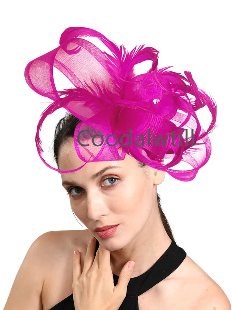 Copricapo da donna con fiori, piume in rete, accessorio per capelli per feste, chiesa, matrimoni, per donne e ragazze, colore: blu navy (B1-RD2, taglia unica