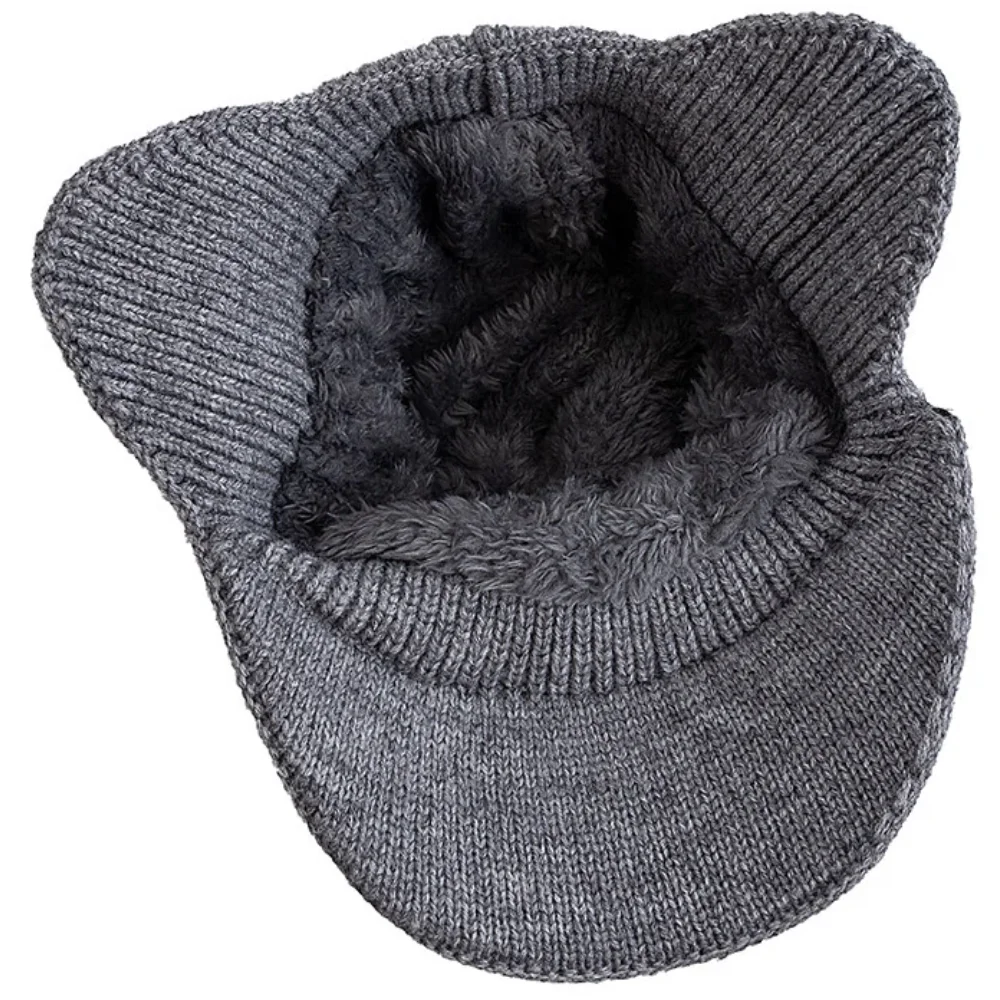 Unisex Stylish Plush Fur Lined Warm Winter Hats With Brim Soft Beanie Cap For Men Women