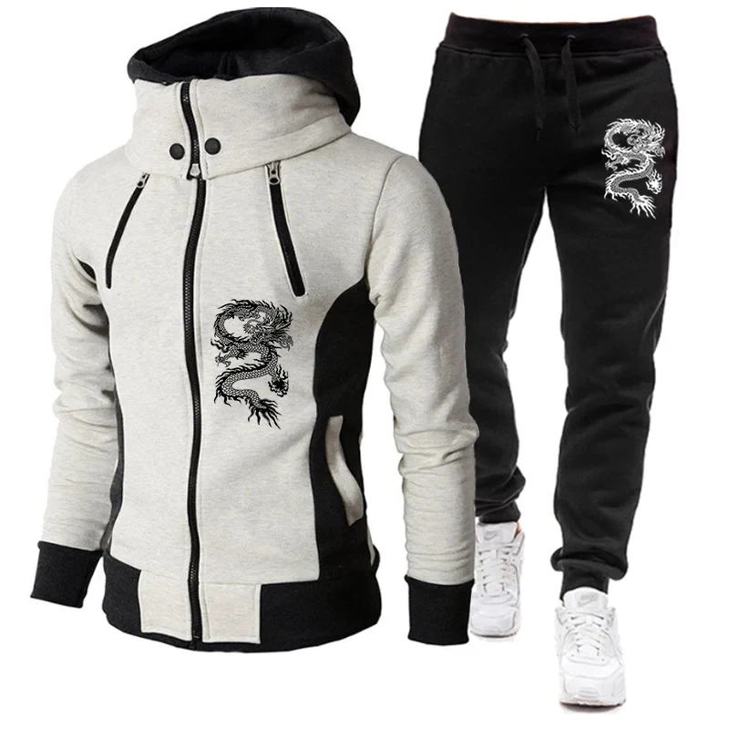 New Print Autumn Winter Men's Tracksuit Suit Man Zipper Jacket +Pants 2 Piece Set Casual Gym Fitness Jogging Sportswear S-4XL