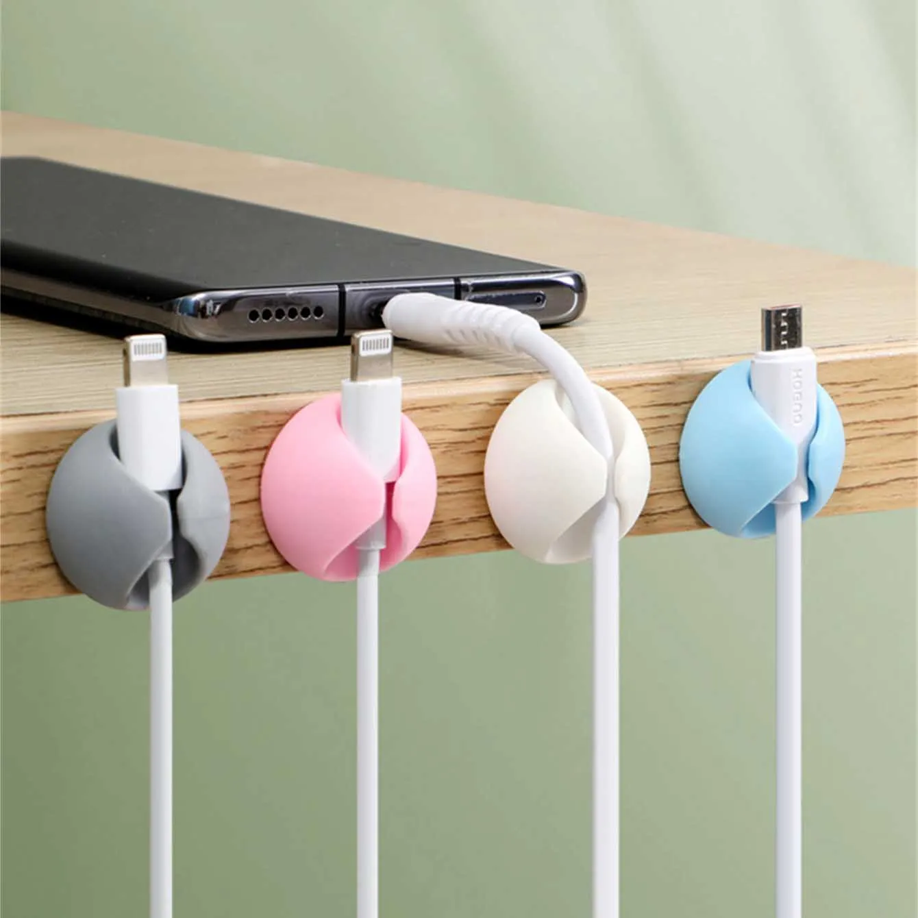 10개의 자체 접착식 케이블 정리기, 충전 케이블 고정 클립, 데스크탑 케이블 마감 및 보관 버클