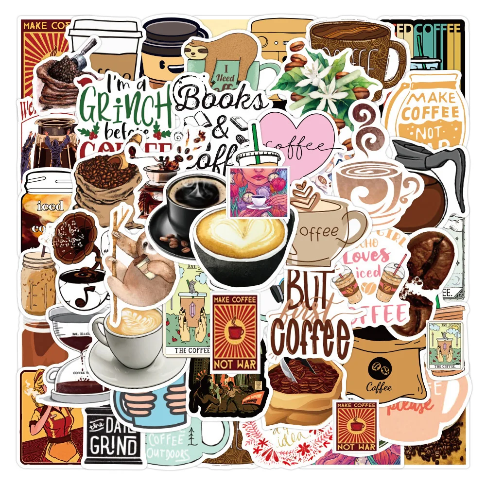 10/30/50PCS Retro Cute Cartoon Coffee Drinks Stickers Stickers Waterproof notebook Luggage Suitcase Graffiti DIY Sticker kid