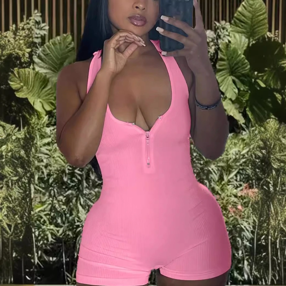 Women's Sexy Summer 2024 New Commuting Slit Jumpsuit Solid Color Pit Zippered High Waisted Simplicity Jumpsuit