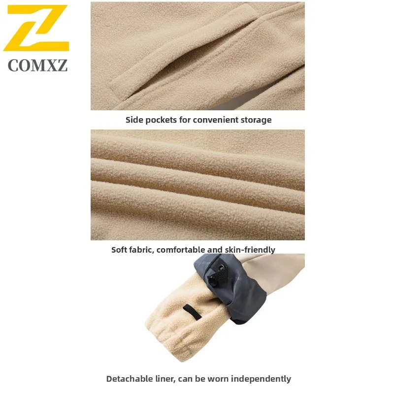 COMXZ Men Coat Thickened Warm Solid Color Outdoor Travel Work Biker Jacket 3 in 1 Camping Breathable Scratch Resistant Outerwear