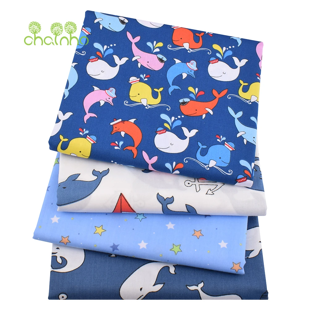 Chainho,Printed Twill Weave Cotton Fabric,Patchwork Cloth,DIY Handmade Sewing Quilting Material,Ocean Series,2 Sizes,CC222