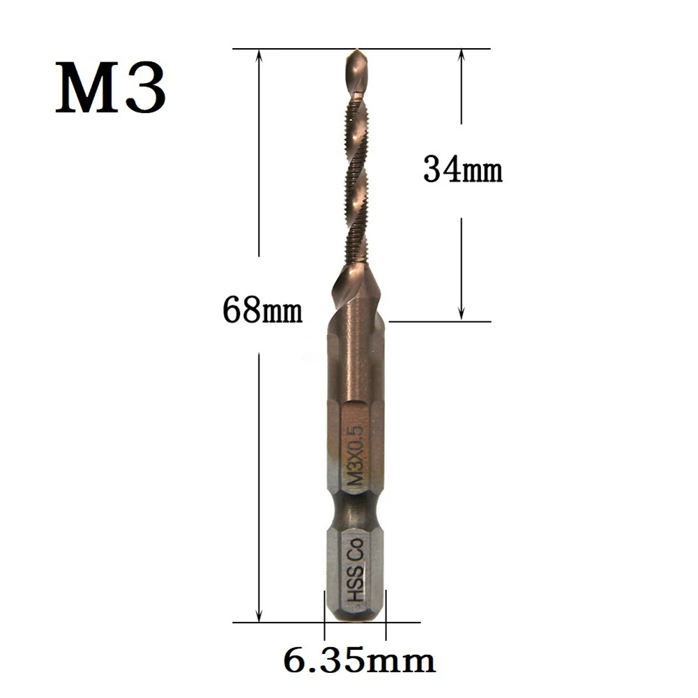 

1pc Tap Drill Bit M3-M10 HSS-M2-Co 6.35mm Hex Shank For Drilling Steel Plate 2-4mm 304 118° X Bit Design Power Tools Accessories